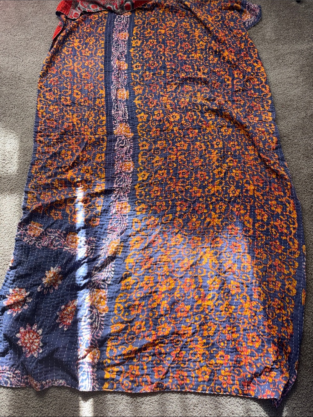 One-of-a-Kind Recycled Sari Cotton Blanket, Boho Throw Handmade Indian Vintage